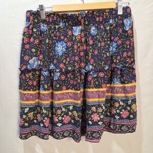 Flowy Mini Floral Skirt Size XL Boho High Waist Summer Ruffle